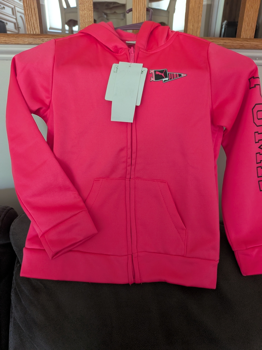 Puma Girls Bright Pink Full-Zip Hoodie with Hood
